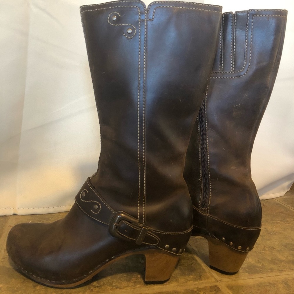 Dansko Brown Leather Mid-Calf Heeled Boots